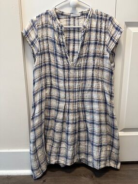 Free People Women's Blue and Cream Plaid Dress